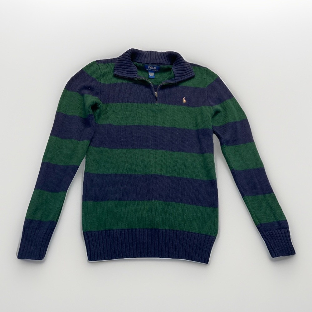 Polo Ralph Lauren Youth XL Striped 1/4 Zip Pullover Sweater Estate Rib
